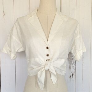 Maeve Anthropologie Tie-Front Blouse Ivory